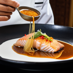 **Image Prompt:** A Michelin-star chef meticulously preparing a dish with Rayong fish sauce, showcasing its golden-brown color and unique aroma. The dish could be a modern Thai interpretation, highlighting the complex flavors the fish sauce brings to the dish.