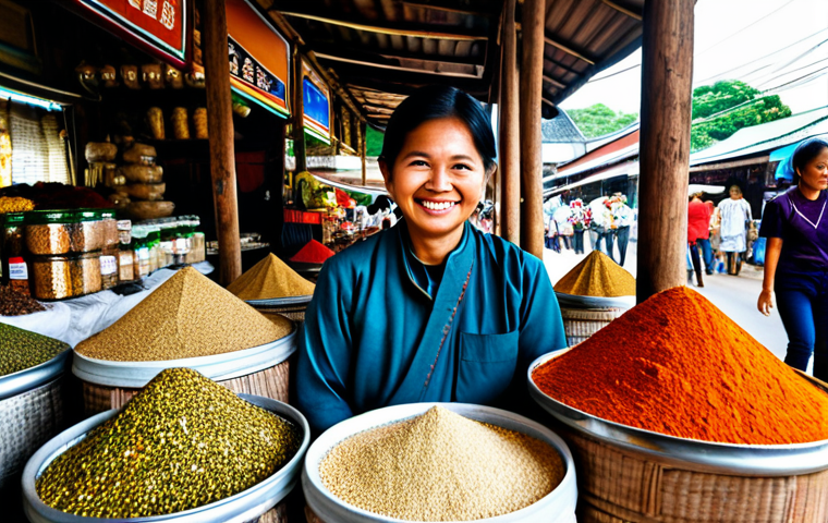 전통 조미료의 판매 채널 분석 - **

"A busy market scene in Thailand, showcasing a vibrant spice vendor's stall. Jars and sacks over...