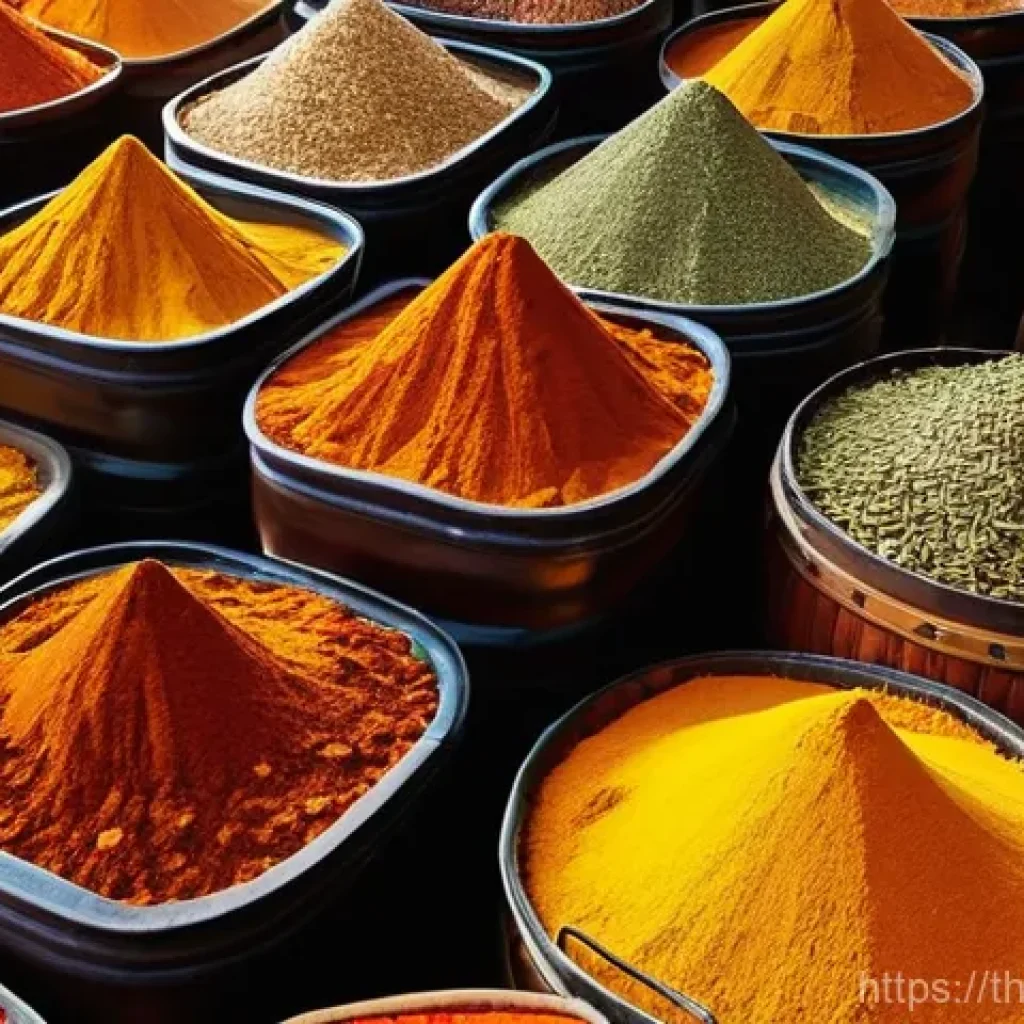 세계 각국의 전통 조미료 특징 - **Prompt 1: Bustling Middle Eastern Spice Market**
"A vibrant, high-angle wide shot of a bustlin...