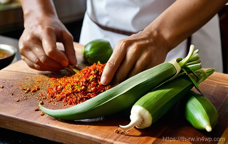 전통 조미료의 매력적인 조리법 - **Prompt 1: The Art of Selecting Thai Traditional Seasonings**
    A close-up, high-definition photo...