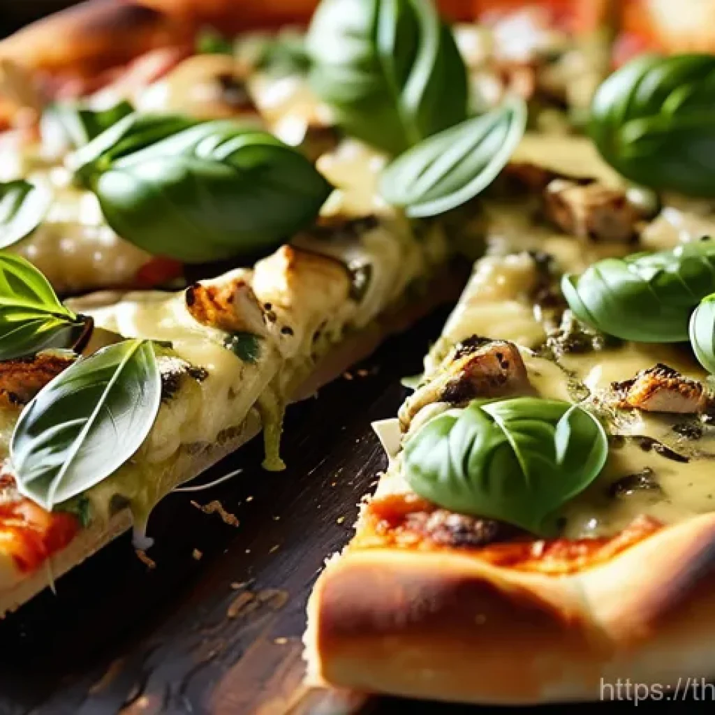 전통 조미료와 퓨전 요리의 만남 - **Green Curry Chicken Pizza**
A vibrant, mouth-watering image of a fusion pizza. The pizza has a...