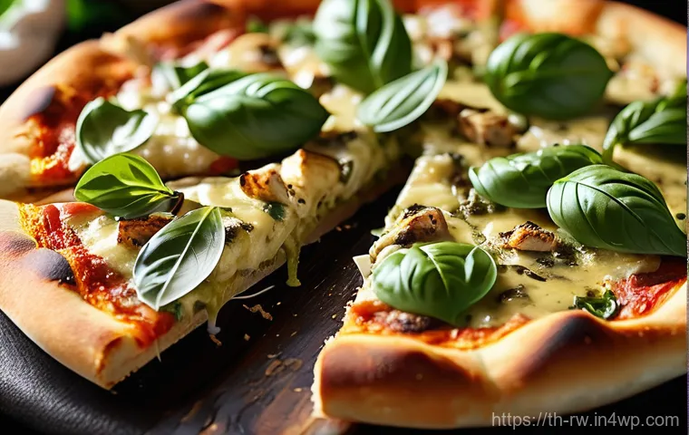전통 조미료와 퓨전 요리의 만남 - **Green Curry Chicken Pizza**
A vibrant, mouth-watering image of a fusion pizza. The pizza has a...