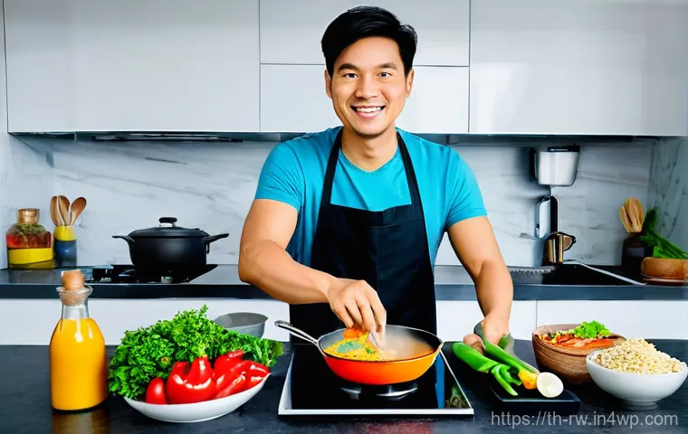 전통 조미료의 가격대와 소비자 선호도 - **Prompt:** A bright, minimalist, and contemporary Thai kitchen. A young Thai woman in her early 30s...