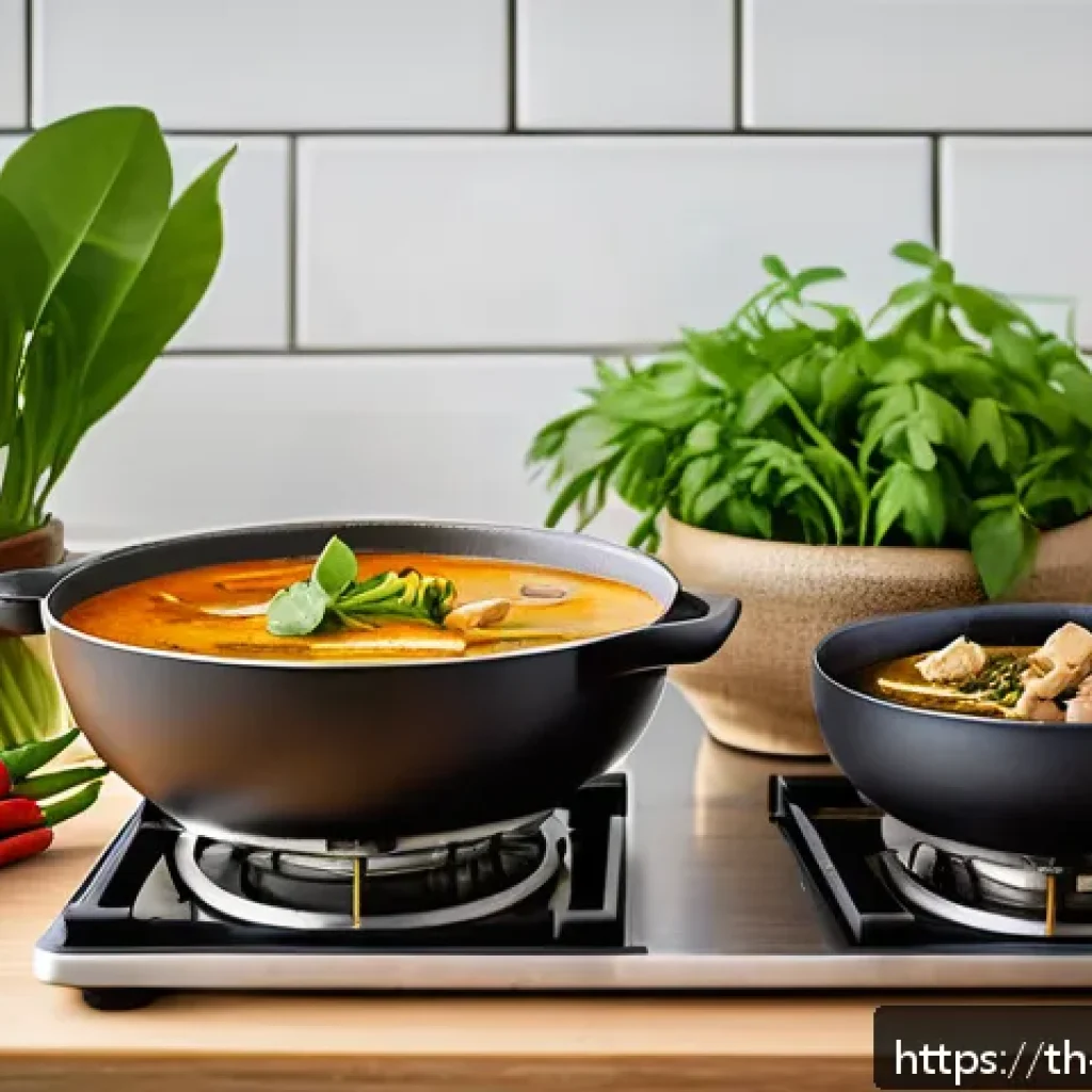 비건을 위한 전통 조미료 활용 아이디어 - A vibrant Thai vegan kitchen scene showcasing traditional local ingredients: fresh kaffir lime leave...