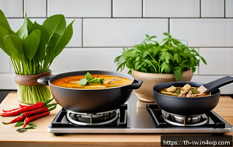 비건을 위한 전통 조미료 활용 아이디어 - A vibrant Thai vegan kitchen scene showcasing traditional local ingredients: fresh kaffir lime leave...