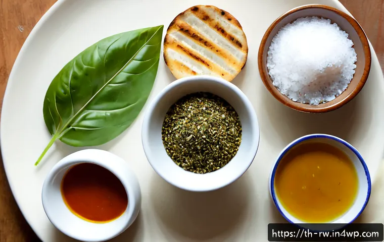 Home 13 지중해 지역 조미 원칙과 풍미 - Photorealistic overhead view of a bright Thai home kitchen table arranged with Mediterranean seasoni...
